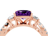 Rose gold Princess Cut Amethyst Three-Stone Ring with Pavé Split Shank and Four-Prong Setting_4