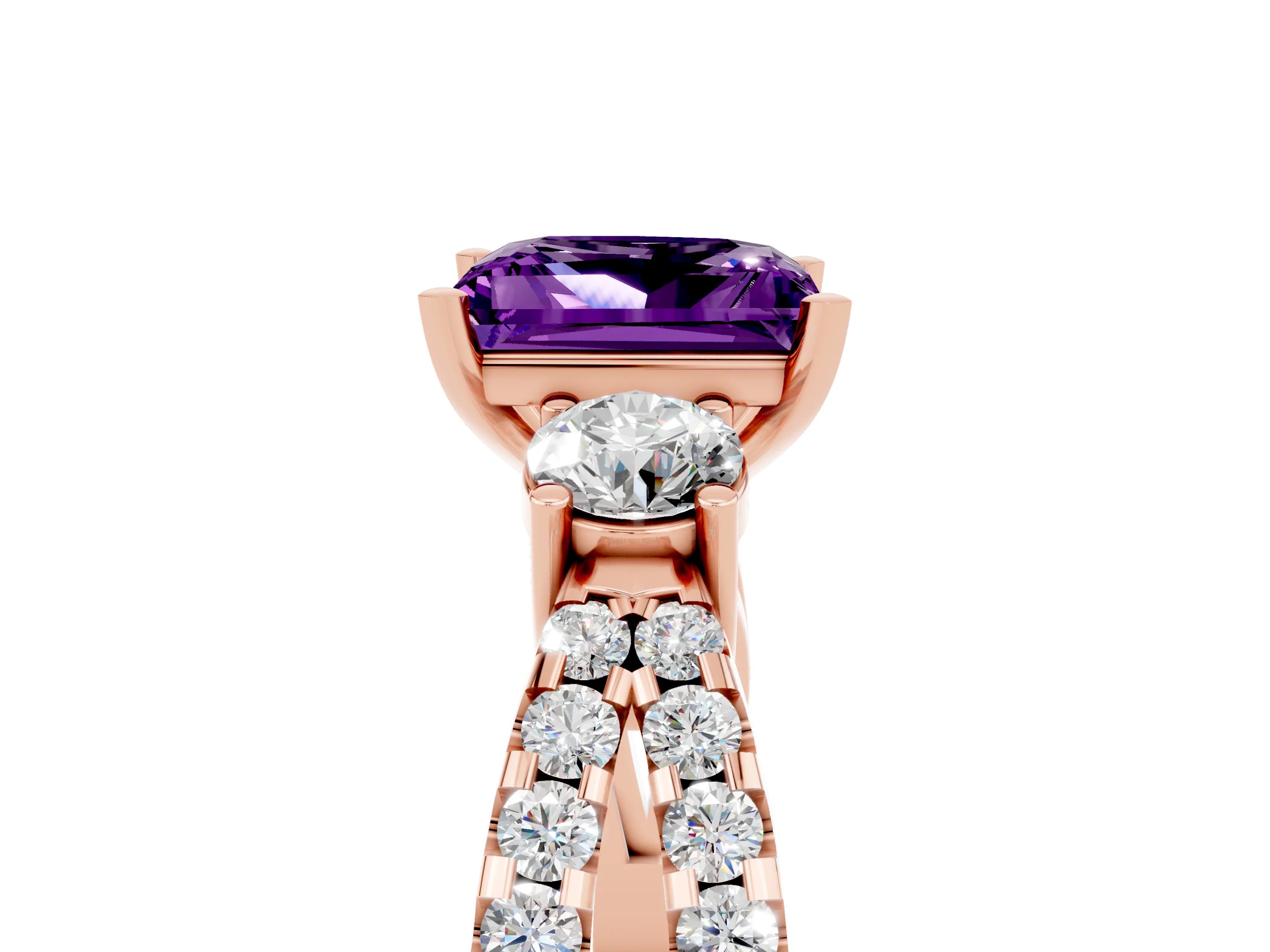 Rose gold Princess Cut Amethyst Three-Stone Ring with Pavé Split Shank and Four-Prong Setting_5