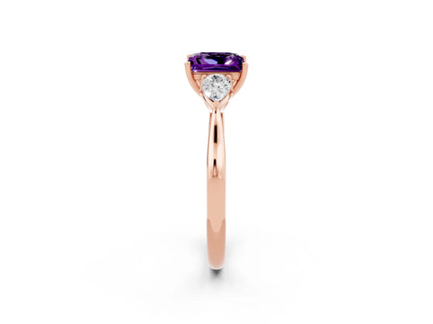 Rose gold Princess Cut Amethyst Three-Stone Ring with Pear Side Stones and Four-Prong Setting_14