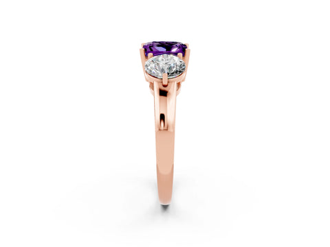 Rose gold Princess Cut Amethyst Three-Stone Ring with Prong Setting and Classic Band_2