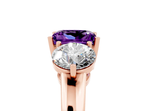 Rose gold Princess Cut Amethyst Three-Stone Ring with Prong Setting and Classic Band_5