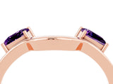 Rose gold Princess Cut Amethyst Two-Stone Open Band Ring with Four-Prong Setting_10