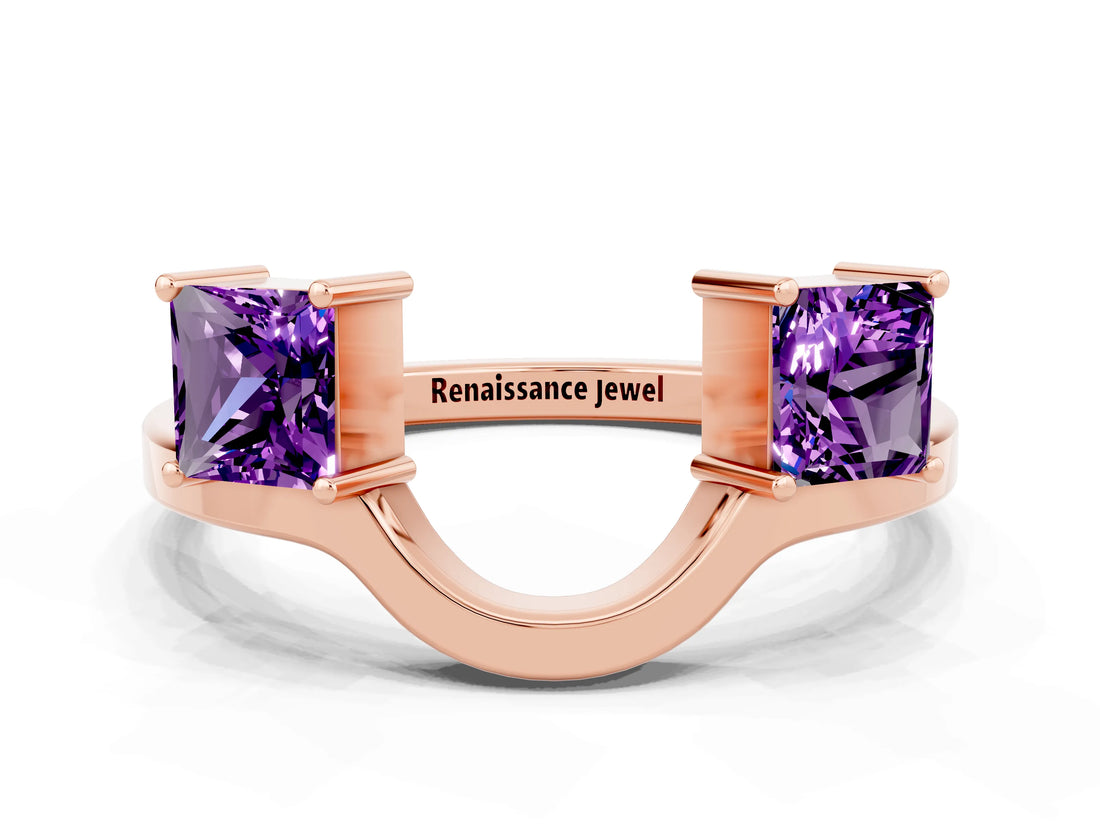Rose gold Princess Cut Amethyst Two-Stone Open Band Ring with Four-Prong Setting_6
