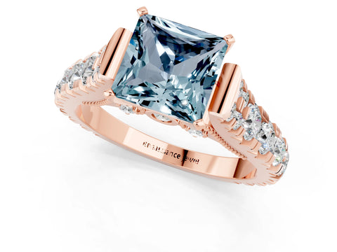 Rose gold Princess Cut Aquamarine Classic Solitaire Ring with Pavé Band and Four-Prong Setting_1