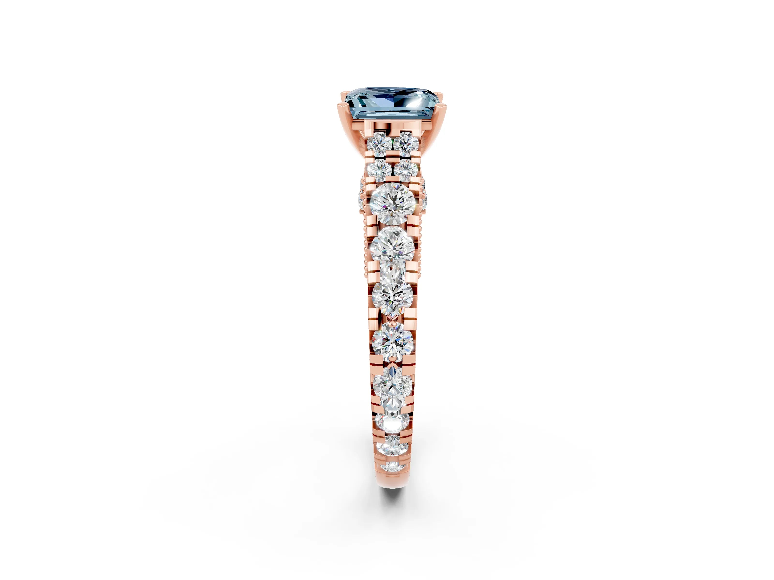 Rose gold Princess Cut Aquamarine Classic Solitaire Ring with Pavé Band and Four-Prong Setting_2