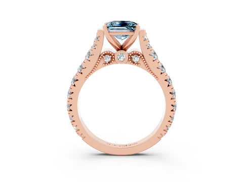 Rose gold Princess Cut Aquamarine Classic Solitaire Ring with Pavé Band and Four-Prong Setting_3