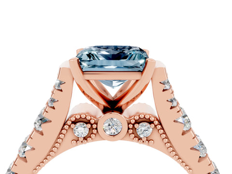 Rose gold Princess Cut Aquamarine Classic Solitaire Ring with Pavé Band and Four-Prong Setting_4
