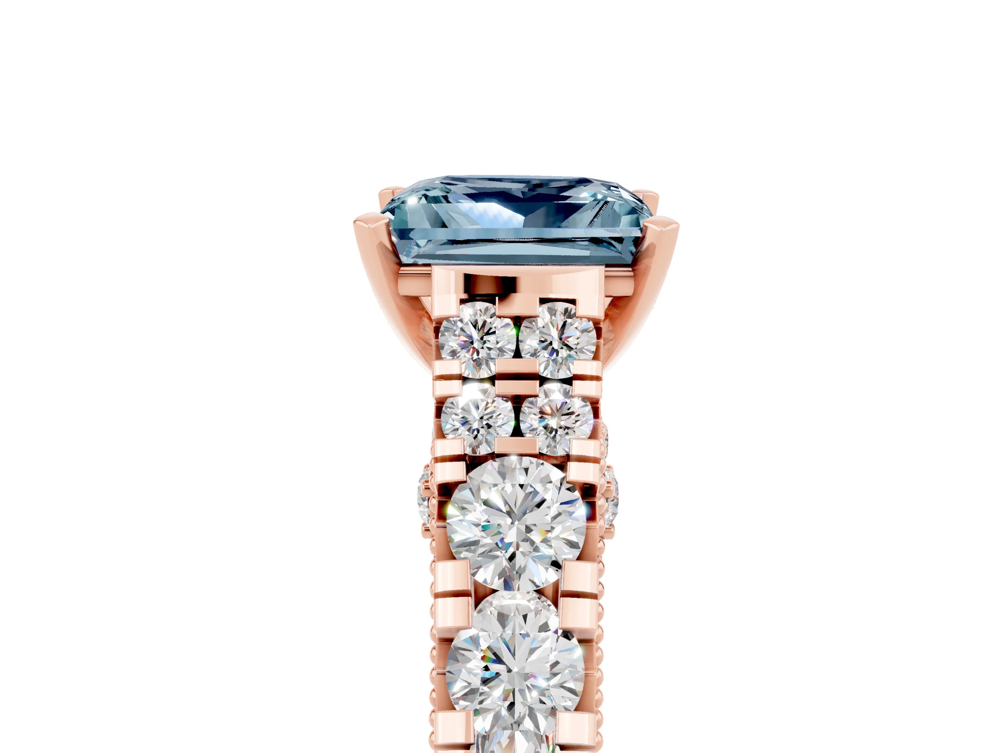 Rose gold Princess Cut Aquamarine Classic Solitaire Ring with Pavé Band and Four-Prong Setting_5