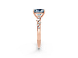 Rose gold Princess Cut Aquamarine Cluster Side Stone Solitaire Ring with Prong Setting_26