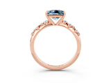 Rose gold Princess Cut Aquamarine Cluster Side Stone Solitaire Ring with Prong Setting_27