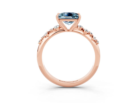 Rose gold Princess Cut Aquamarine Cluster Side Stone Solitaire Ring with Prong Setting_27