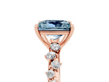 Rose gold Princess Cut Aquamarine Cluster Side Stone Solitaire Ring with Prong Setting_29