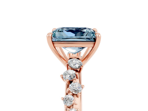 Rose gold Princess Cut Aquamarine Cluster Side Stone Solitaire Ring with Prong Setting_29