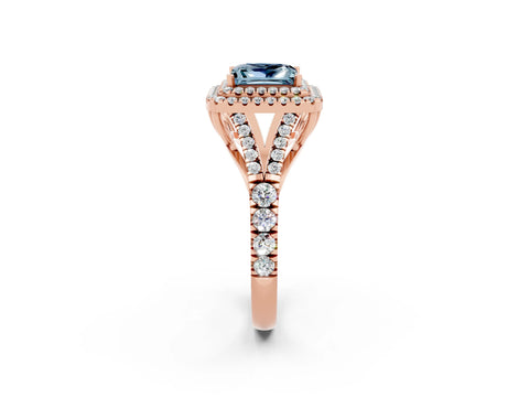 Rose gold Princess Cut Aquamarine Double Halo Ring with Split Shank and Prong Setting_14