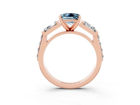 Rose gold Princess Cut Aquamarine Engagement Ring with Baguette Side Stones and Channel Set Band_3