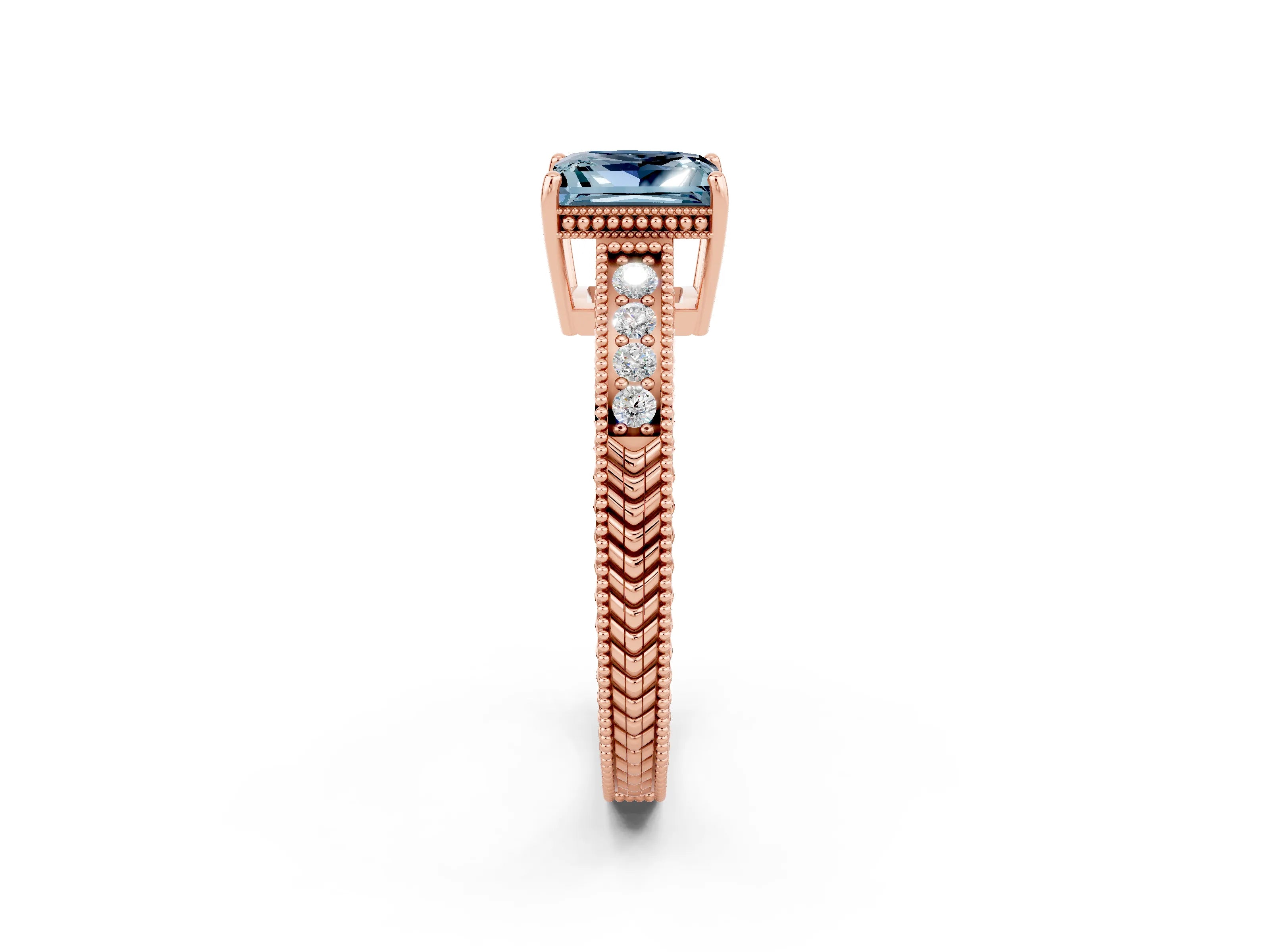 Rose gold Princess Cut Aquamarine Engagement Ring with Milgrain Channel Set Band and Prong Setting_2