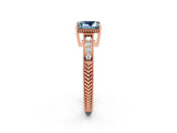 Rose gold Princess Cut Aquamarine Engagement Ring with Milgrain Channel Set Band and Prong Setting_2