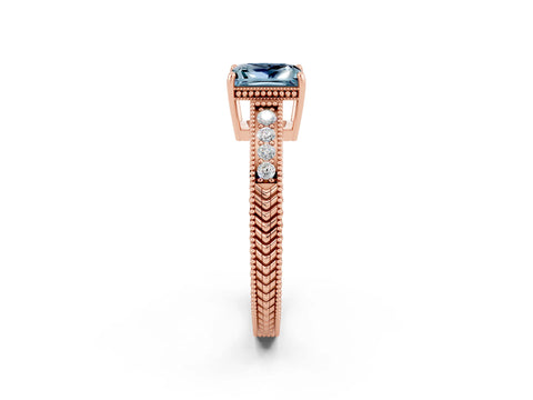Rose gold Princess Cut Aquamarine Engagement Ring with Milgrain Channel Set Band and Prong Setting_2
