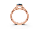 Rose gold Princess Cut Aquamarine Engagement Ring with Milgrain Channel Set Band and Prong Setting_3