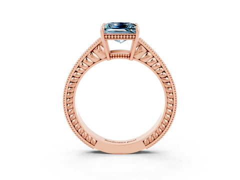 Rose gold Princess Cut Aquamarine Engagement Ring with Milgrain Channel Set Band and Prong Setting_3