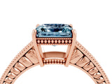Rose gold Princess Cut Aquamarine Engagement Ring with Milgrain Channel Set Band and Prong Setting_4