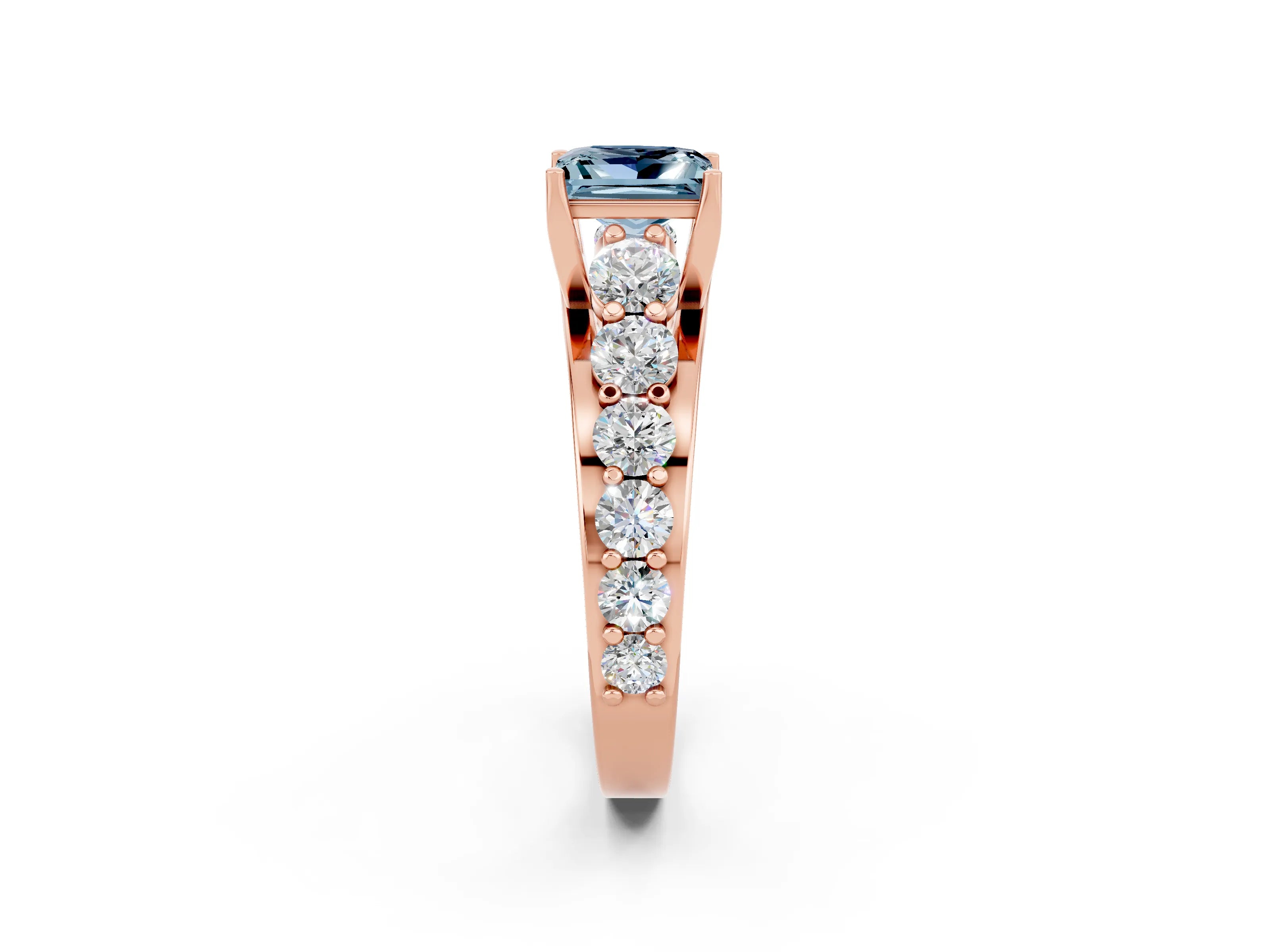 Rose gold Princess Cut Aquamarine Engagement Ring with Pavé Band and Four-Prong Setting_2
