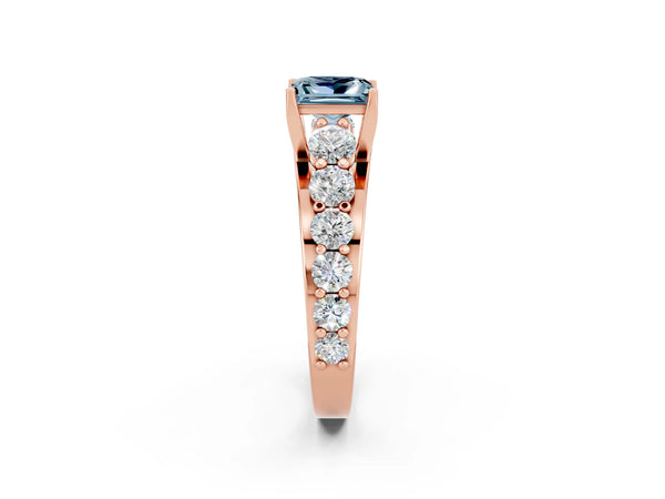 Rose gold Princess Cut Aquamarine Engagement Ring with Pavé Band and Four-Prong Setting