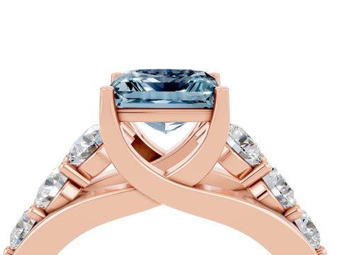 Rose gold Princess Cut Aquamarine Engagement Ring with Pavé Band and Four-Prong Setting_4
