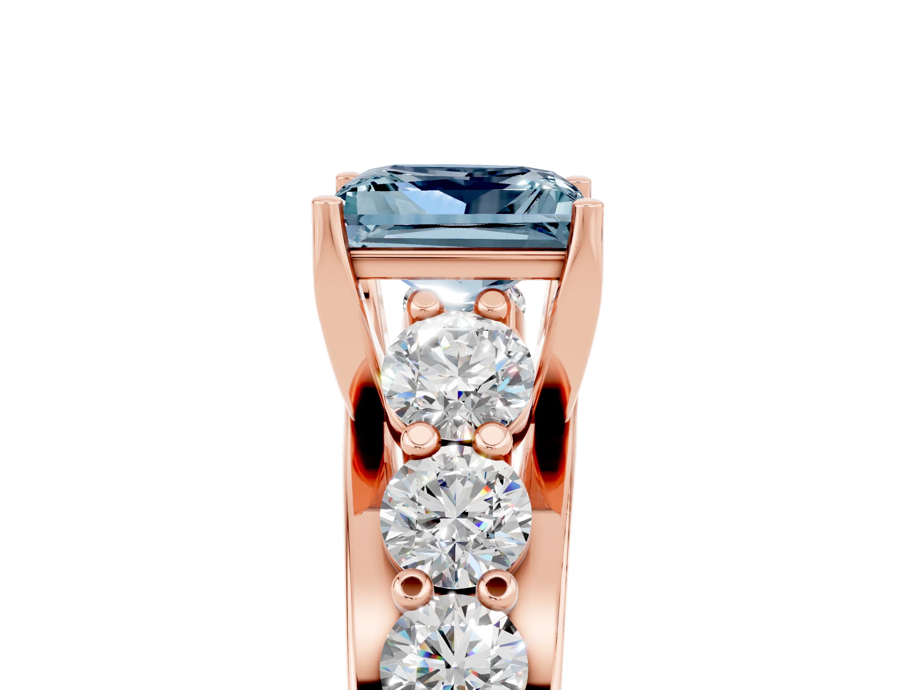 Rose gold Princess Cut Aquamarine Engagement Ring with Pavé Band and Four-Prong Setting_5