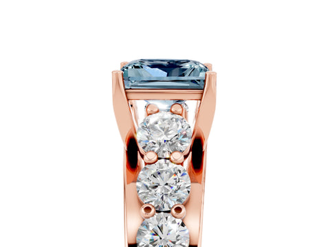 Rose gold Princess Cut Aquamarine Engagement Ring with Pavé Band and Four-Prong Setting_5