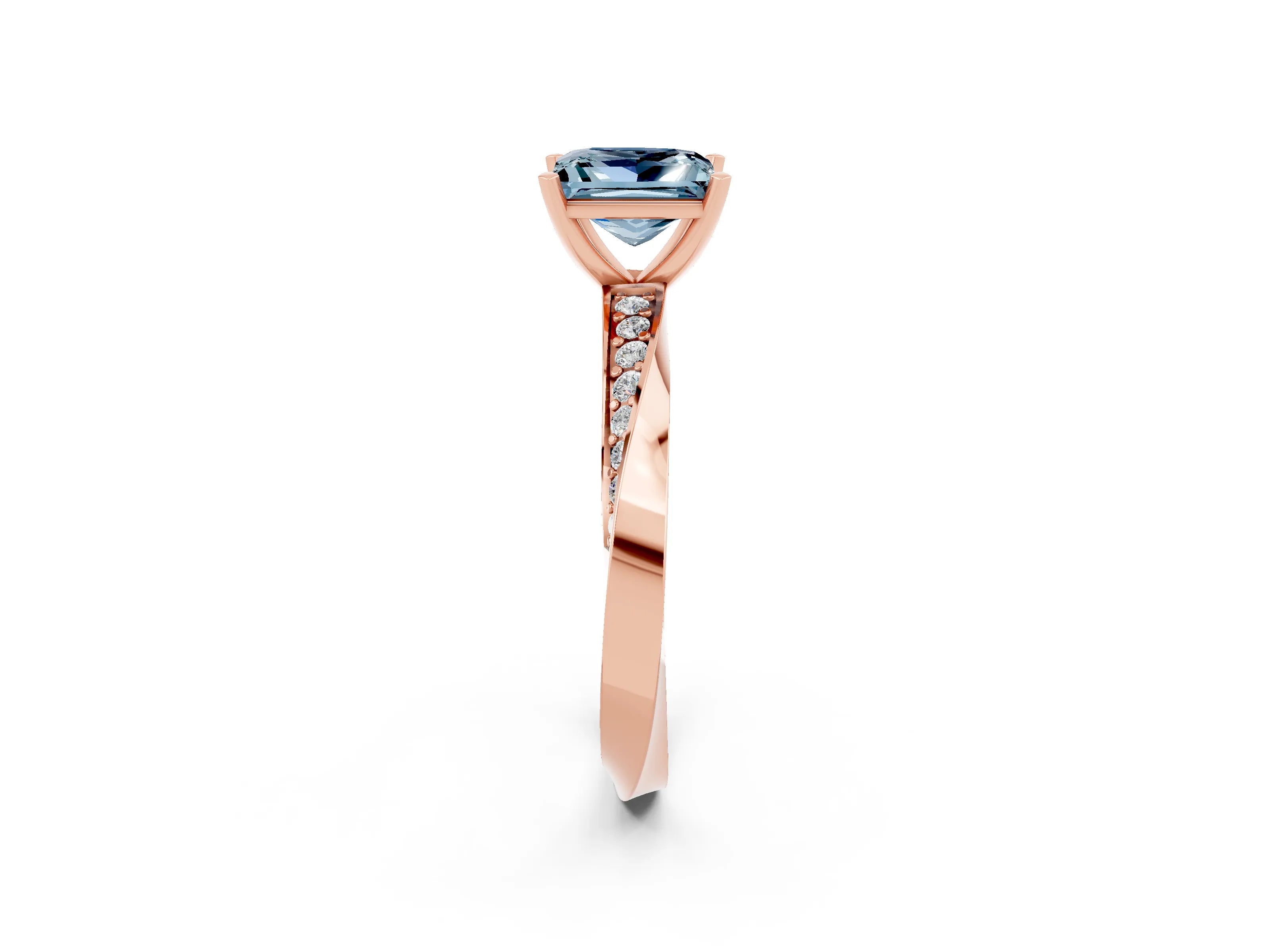 Rose gold Princess Cut Aquamarine Engagement Ring with Side Stone Accents and Four-Prong Setting_41
