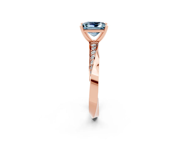 Rose gold Princess Cut Aquamarine Engagement Ring with Side Stone Accents and Four-Prong Setting