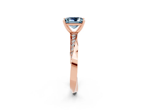 Rose gold Princess Cut Aquamarine Engagement Ring with Side Stone Accents and Four-Prong Setting_41