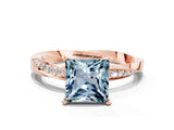 Rose gold Princess Cut Aquamarine Engagement Ring with Side Stone Accents and Four-Prong Setting_60