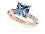 Rose gold Princess Cut Aquamarine Engagement Ring with Side Stone Accents and Four-Prong Setting_61