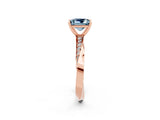 Rose gold Princess Cut Aquamarine Engagement Ring with Side Stone Accents and Four-Prong Setting_62