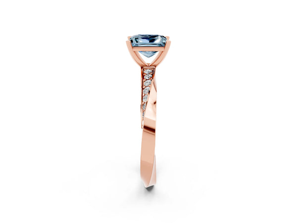 Rose gold Princess Cut Aquamarine Engagement Ring with Side Stone Accents and Four-Prong Setting