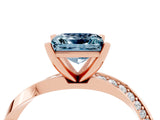 Rose gold Princess Cut Aquamarine Engagement Ring with Side Stone Accents and Four-Prong Setting_64