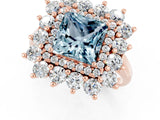Rose gold Princess Cut Aquamarine Floral Double Halo Engagement Ring with Prong Setting_49
