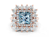 Rose gold Princess Cut Aquamarine Floral Double Halo Engagement Ring with Prong Setting_60