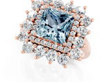 Rose gold Princess Cut Aquamarine Floral Double Halo Engagement Ring with Prong Setting_61