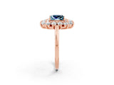 Rose gold Princess Cut Aquamarine Floral Double Halo Engagement Ring with Prong Setting_62