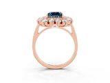 Rose gold Princess Cut Aquamarine Floral Double Halo Engagement Ring with Prong Setting_63