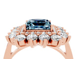 Rose gold Princess Cut Aquamarine Floral Double Halo Engagement Ring with Prong Setting_64