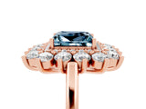 Rose gold Princess Cut Aquamarine Floral Double Halo Engagement Ring with Prong Setting_65