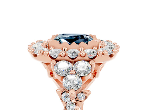 Rose gold Princess Cut Aquamarine Halo Ring with Pavé Band and Four-Prong Setting_17