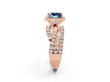 Rose gold Princess Cut Aquamarine Halo Ring with Round Split Shank and Prong Setting_50