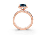 Rose gold Princess Cut Aquamarine Halo Ring with Round Split Shank and Prong Setting_51