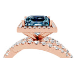 Rose gold Princess Cut Aquamarine Halo Ring with Round Split Shank and Prong Setting_52