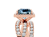 Rose gold Princess Cut Aquamarine Halo Ring with Round Split Shank and Prong Setting_53